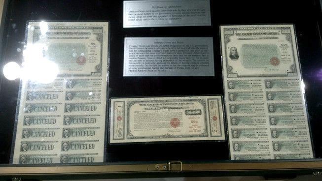 The US Treasury was showing their $500,000,000 treasury note and other high denomination currency.
