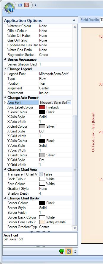 By scrolling up and down within this Application Options property grid and selecting the various options, the user can change any part of the Chart Appearance. 2.