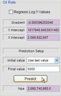 The user should then press the Predict button, as shown above, to extrapolate the line to the abandonment value. See calculated result below. 5.