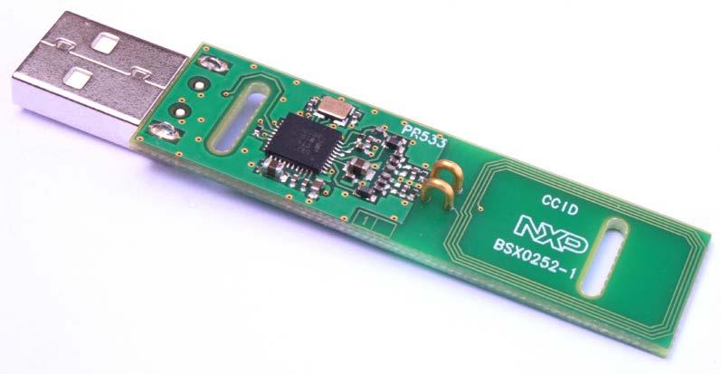 2. PN533 USB stick description The bsx0252 board can be used as a reference design for a PR533 USB stick. The interface with the host controller is USB 2.