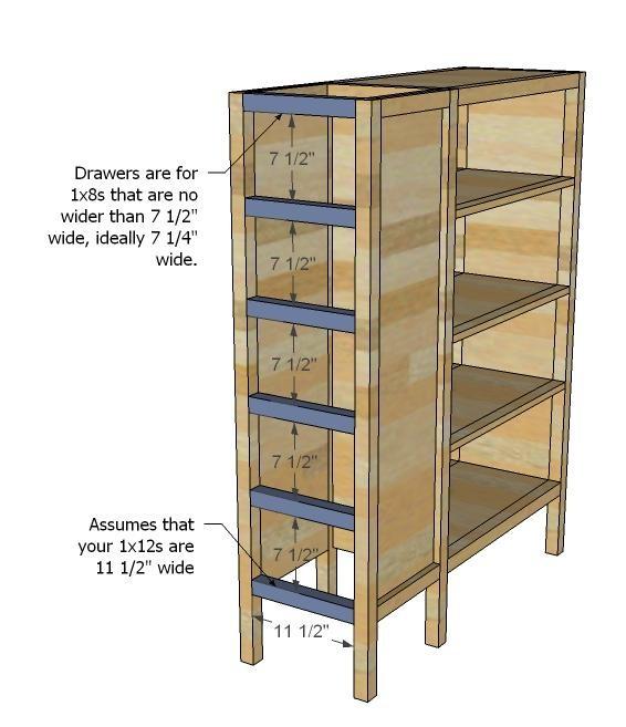 [28] This cabinet is designed for drawers with a 1x8 face. Measure the width of you 1x8s.