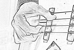 The thumb plucks the root note and the first and second fingers pluck a melodic bass line.