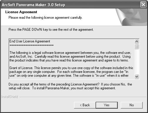 After reading the license agreement, click Yes to accept the agreement and