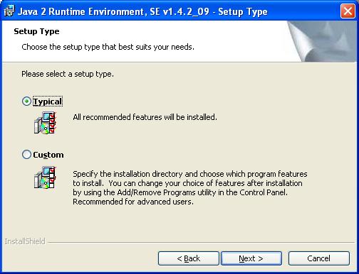The [Java 2 Runtime Environment, SE v1.42_09] screen appears.