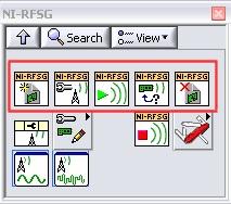 NI-RFSG Instrument Driver Programming Flow NI-RFSG VIs are located on the LabVIEW functions palette at Measurement I/O»NI-RFSG.