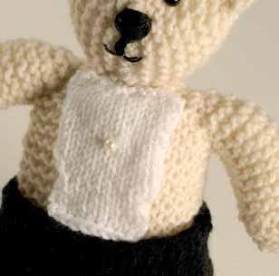 Billy Bridegroom Bear 1 ball black 1 ball grey Oddment of sparkly white for cravat 2 small gold beads for buttons 1 small, white paper rose 1 pearl bead Materials for basic bear, including beige Make