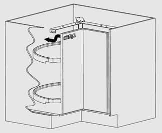 Face Frame cabinets: The standard specification is without a top mounting bracket. The pole bearing is attached to the cabinet top. No lowering device is needed.