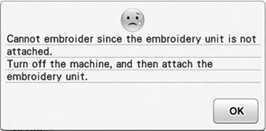 ERROR MESSAGES This messge is displyed when the mchine is in emroidery mode nd the comined chrcter pttern is too lrge for the emroidery frme.
