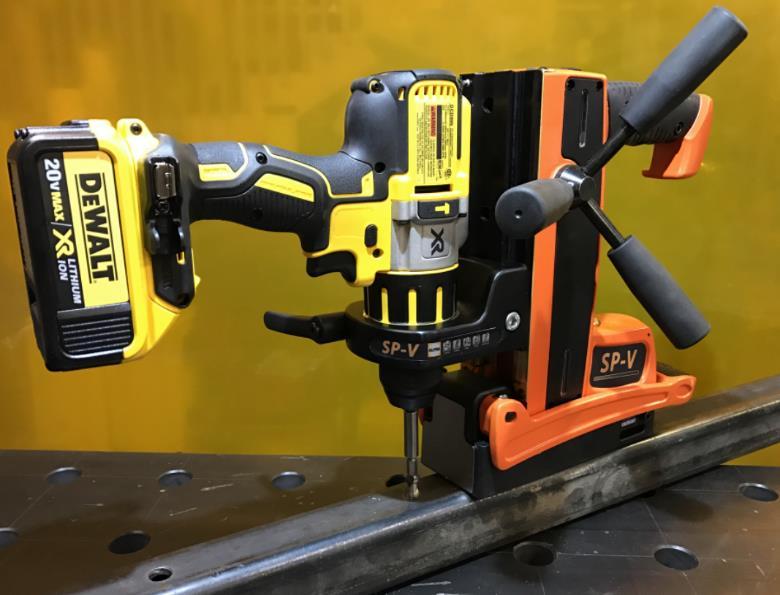 The MX-V Drill Stand 18343.US Safety For Wrists And Hands when the drill bit binds up Overhead And Horizontal Drilling are now easy and effortless Securely Holds On To Even Thin Steel down to.