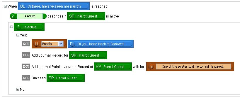 Figure 3 29. Let s add another Story Point called Parrot Found after Parrot Quest. Drag in a When subject is reached cause with Oi you, head back to Samwell. as subject. 30.