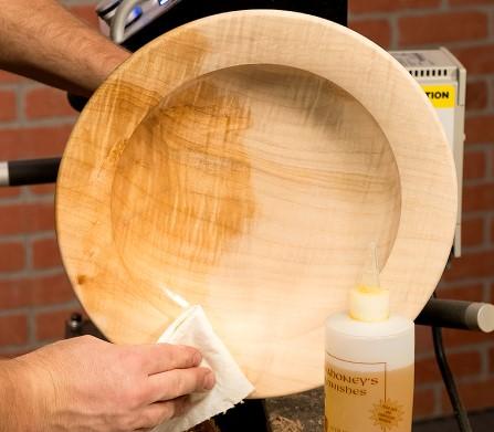 Hint: Turning the bottom too thin is the most common error made when turning a platter. Sand the platter through 320 grit, making sure to remove any torn grain.