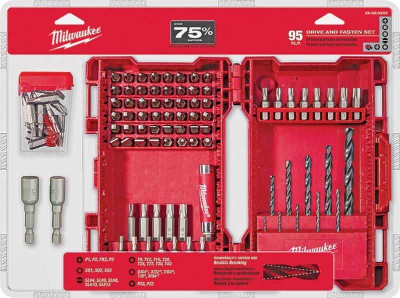 flat, square, slotted, Phillips, and torx bits