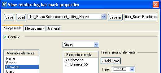 11. Enter the name filter_beam-reinforcement_lifting_hooks in the text box next to the Save as button, then click Save as to save the property file for lifting hooks. 12.
