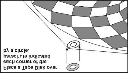 14. Locate the 6 Tape Disks. Find a circle on a corner of the parachute and stick on one Tape Disk as shown in Figure 14.