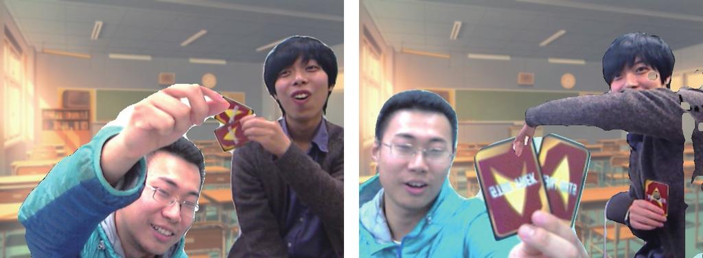 Sensors and Materials, Vol. 30, No. 7 (2018) 1433 Fig. 5. (Color online) Two users playing a card game using the proposed video chat.