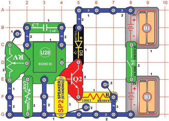Project 116 Super Voice Echo with Light Project 117 Press Echo Build the circuit as shown, and turn on the slide switch (S1).