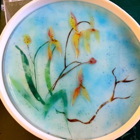 Watercolor Glass Process & Purpose: Based on a 3-hour workshop using new techniques in applying Glassline paints to achieve a glossy,