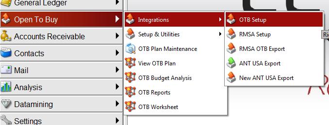 4 Click on the Save button to save your entries. OTB Setup This screen allows you to define the department codes used for the RMSA export. These codes are provided by RMSA.