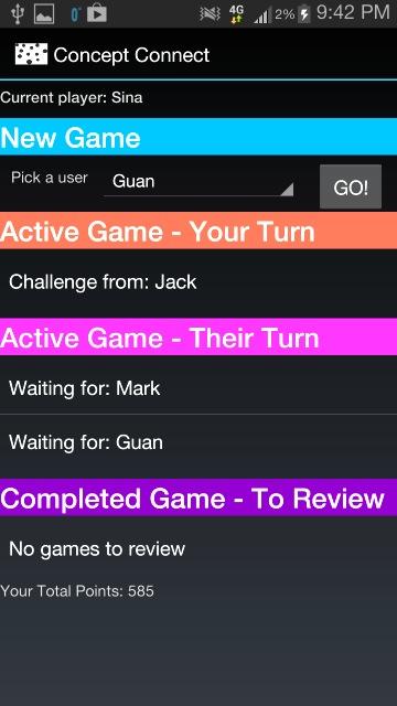 After selecting a user to play with, the user can initiate a game by pressing the GO button. 3.