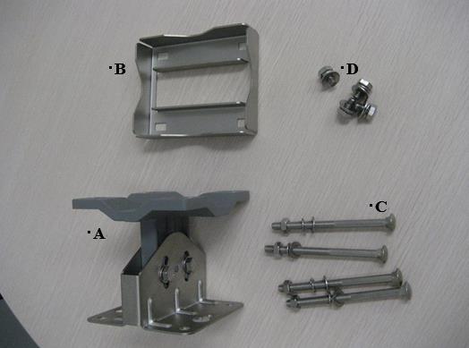 C D 4x mounting screw and nut 4x locking screw Figure 2-3 A8Ein Mounting Kit Packages 2.3. Mounting A8Ein on Pole Assemble the mounting kit according to Figure 2-4 with one side of the screw installed.