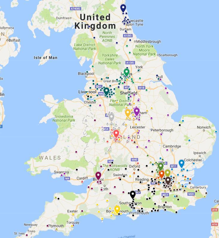 Mother and baby units and patient spread across England 6 Map data