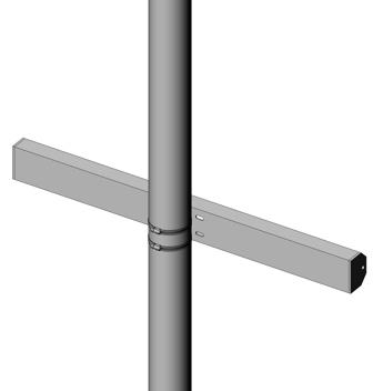 B. Install the lower Pole by slipping the Band Clamps and Pole over the top of Mounting Pole and then slide it down to its predetermined and