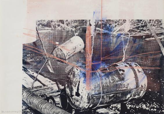 Robert Rauschenberg (1925 2008) Barrel Up, 1990 Acrylic and silkscreen on paper, 36 x 52 inches Signed and dated lower