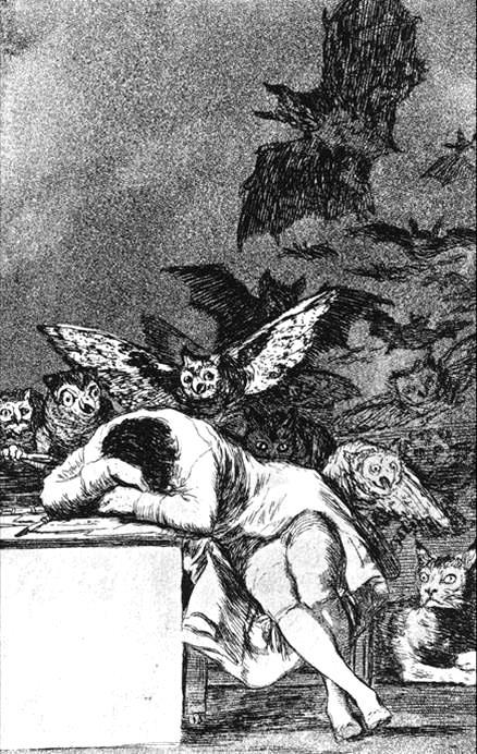 Romanticism Francisco Goya, The Sleep of Reason Produces Monsters, 1798 Goya reflected on the Enlightenment and Neoclassical eras penchant for rationality and order in order to come to the ultimate