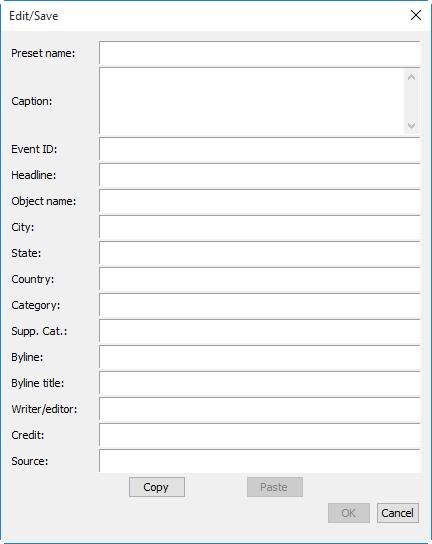 To edit or save IPTC presets, click Edit/Save.