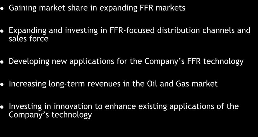 Growth Strategy Gaining market share in expanding FFR markets Expanding and investing in FFR-focused distribution channels and sales force Developing new applications for