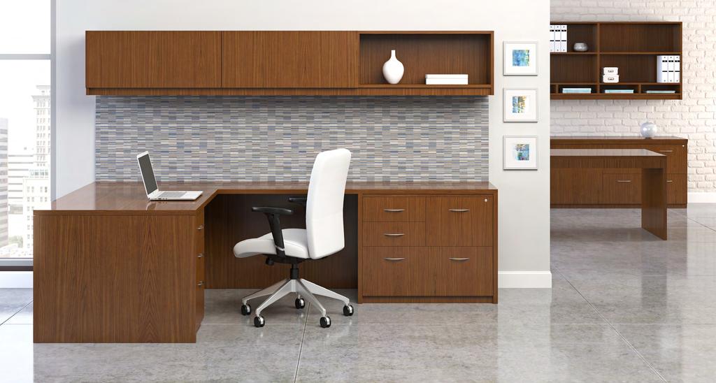 Coordinated Design. Employ Madera modular components to build a cache of storage for open work environments that include work tables for impromptu meetings.