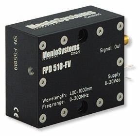 FPD510 Series of High Sensitivity PIN Photodetectors: DC 200 MHz FPD510-FM High Signal-to-Noise Ratio Flat Spectral Response (Less than 3 db up to 200 MHz) OEM Package with FC/APC Pigtail (SMF-28e)