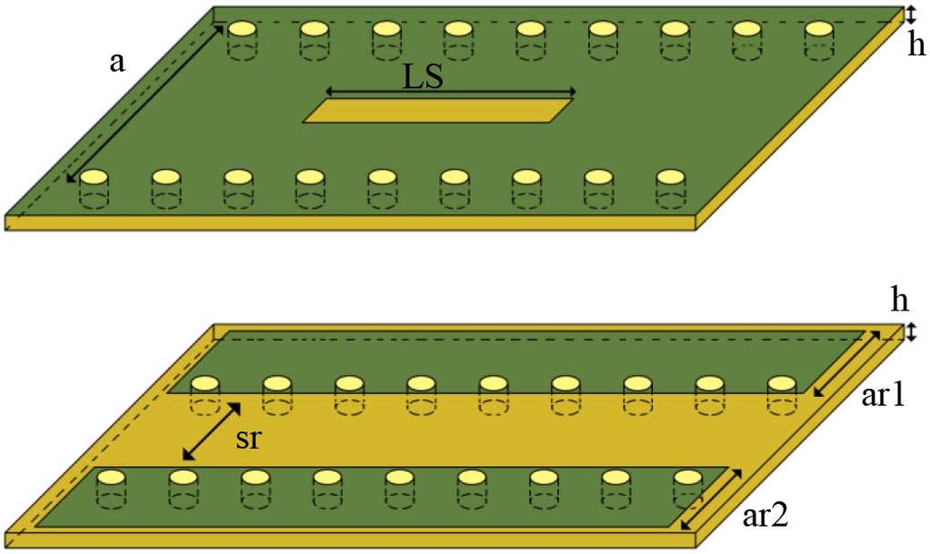 MALLAHZADEH AND MOHAMMAD-ALI-NEZHAD: LOW CROSS-POLARIZATION SLOTTED RIDGED SIW ARRAY ANTENNA DESIGN 4325 versus the changes in the ridge and slot dimensions are investigated.