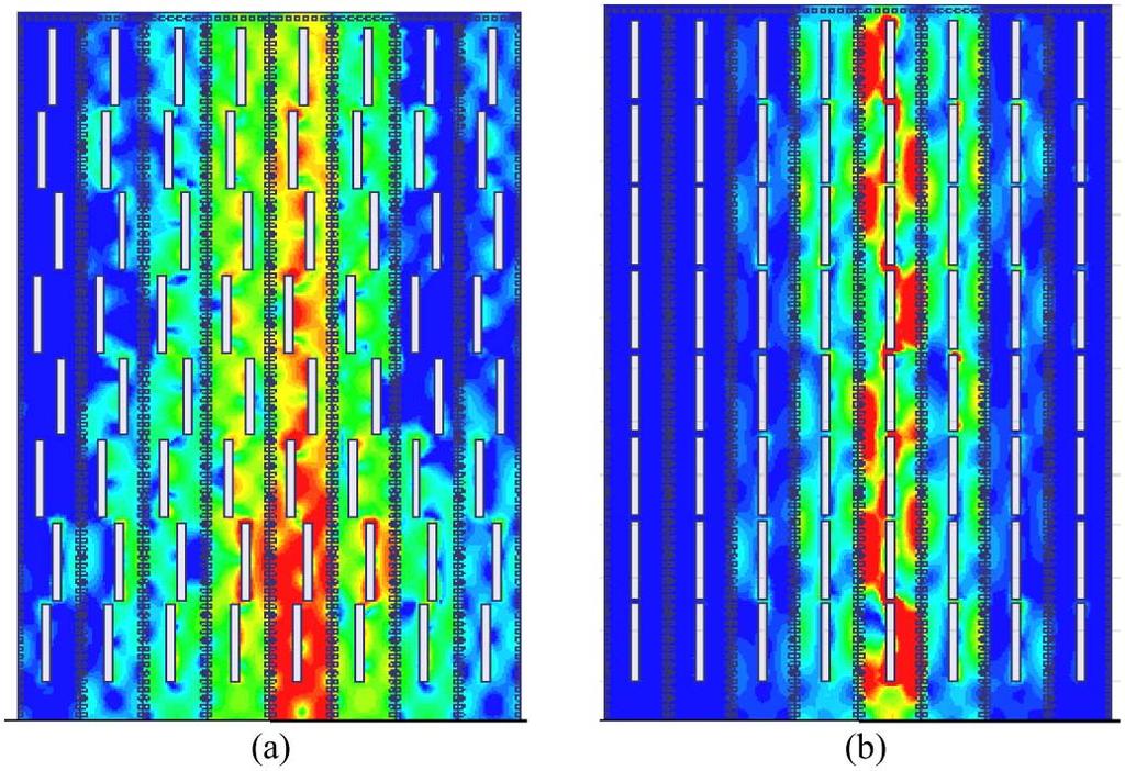 MALLAHZADEH AND MOHAMMAD-ALI-NEZHAD: LOW CROSS-POLARIZATION SLOTTED RIDGED SIW ARRAY ANTENNA DESIGN 4331 Fig. 15. Magnitude of the electric current on the upper layer.