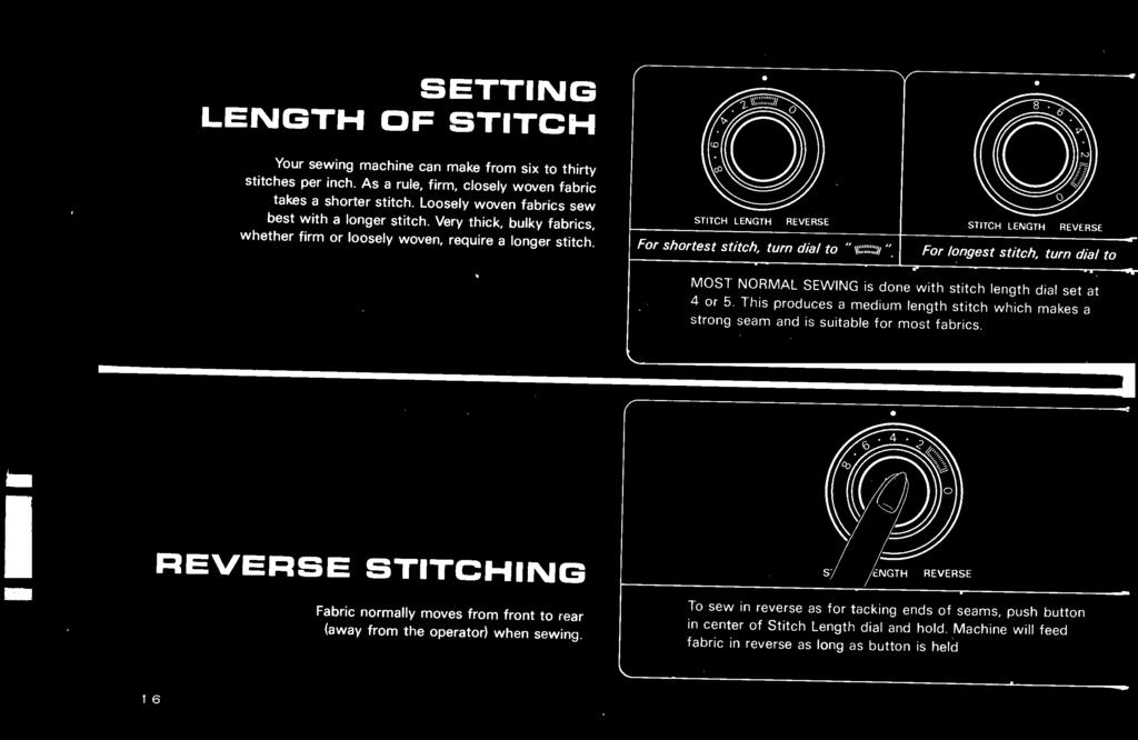 STITCH LENGTH REVER SE STITCH LENGTH REVERSE For shortest stitch, turn dial to " w;::::::11 ". For longest stitch.