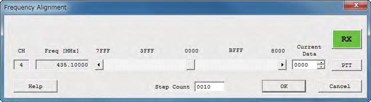 1. PLL REFERENCE FREQUENCY (FREQUENCY) This parameter is to align the reference frequency for PLL. 1. Click the Frequency button to open the Frequency Alignment window. 2.