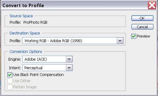 CONVERTING PROFILES There will be times when you want to change an image s colour profile to suit a particular purpose, for example, in converting an image for use on a web page you may want to