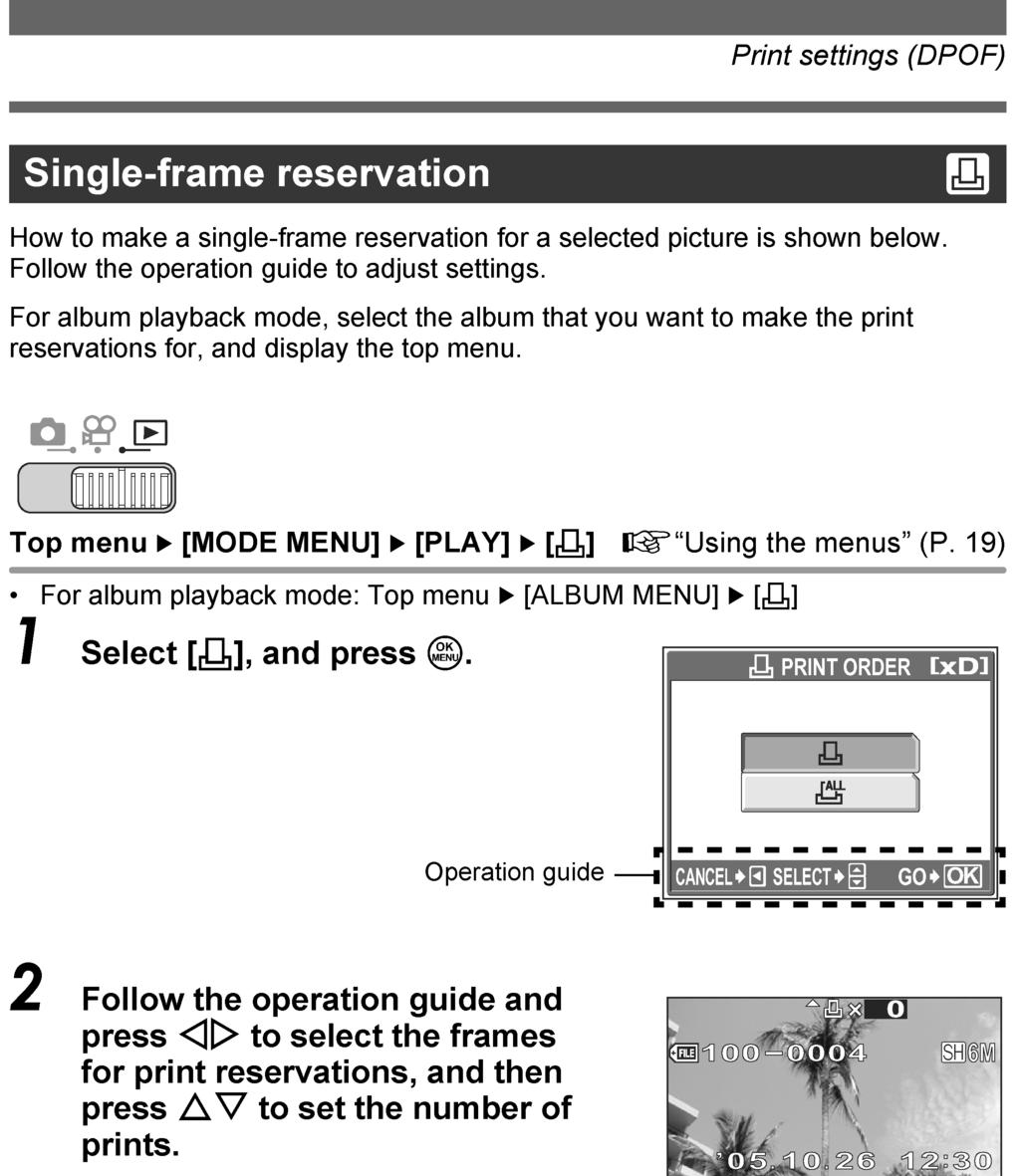 How to read the procedure pages 1 A sample of a procedure page is shown below explaining the notation. Look at it carefully before taking or viewing pictures.