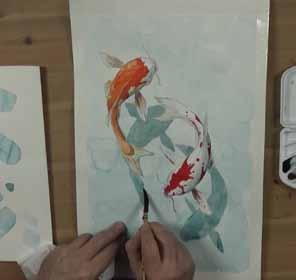 Keep the brush moving quickly and try not to go over the coat that's already been laid down. 6 6. Adding the detail In this step we add detail and define the koi with a watercolour pencil.