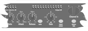 7.3 Gain Reduction Meter Once the input signal has exceeded the threshold point on scale, the compressor starts to operate, and gain reduction will occur.