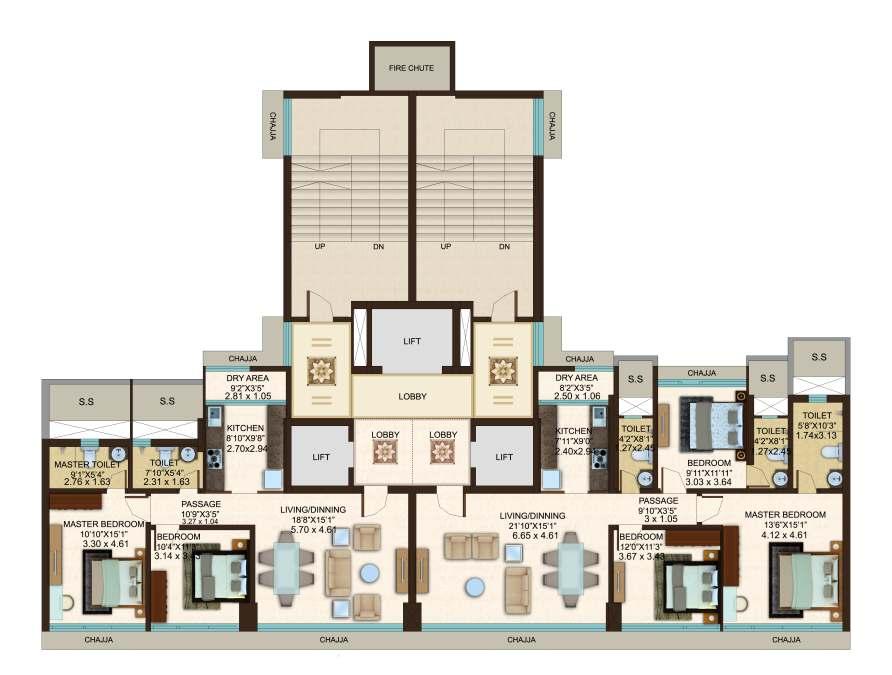 TYPICAL FLOOR PLAN - (1ST TO 3RD, 5TH TO 10TH & 12TH TO 17TH FLOOR) REFUGE FLOOR PLAN (4TH & 11TH FLOOR) This is an ongoing project and it has been registered under Maharashtra Real Estate Regulatory