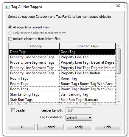 XI. TAG ALL (NOT TAGGED): 1. Revit provides a command to quickly add a tag to any door (window, stair, room, etc.) that does not have one in a current view.