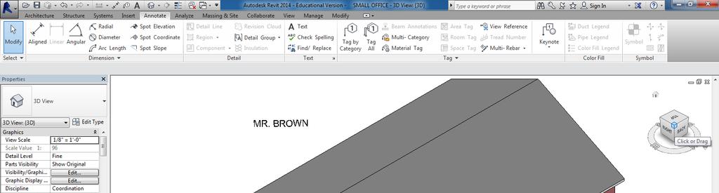 11. In the Project Browser, click the + symbol next to 3D Views to expand that section (if required) and then double click