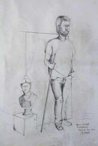 The student s drawing technique resembles using the chisels or some other sculpting tools in order to make a three dimensional sculpture made in wood, stone etc.