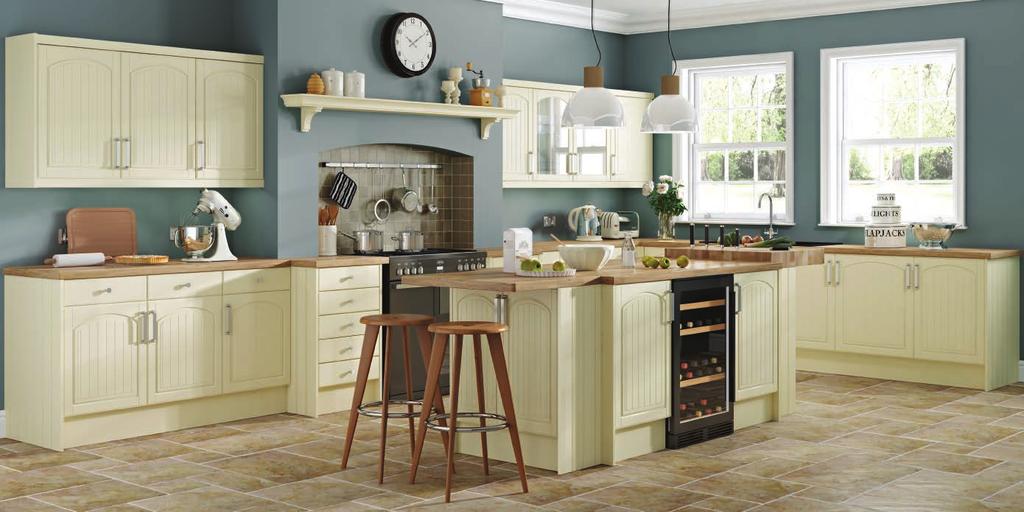 Cottage Cream The fresh country look of the Cottage Cream door on Cream cabinetry gives familiar appeal.