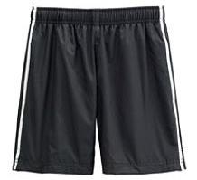 50 98% cotn/2% spandex sheds stains Touch of spandex for running, jumping ease Two pockets in front; one in back All-cotn knit shorts inside with a comfy waistband Inside adjustable waist helps