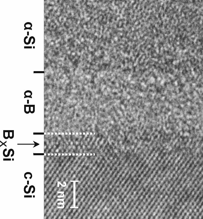 formation of PureB layer constant slow growth rate, nm/min HRTEM of 700 C deposition: PureB Properties of PureB layer: