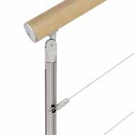 There are two baluster sizes: a short one (90 cm) for installation on the floor or a taller one (120 cm) for installation on the side. The handrail is made of wood and comes in 120 cm modules.