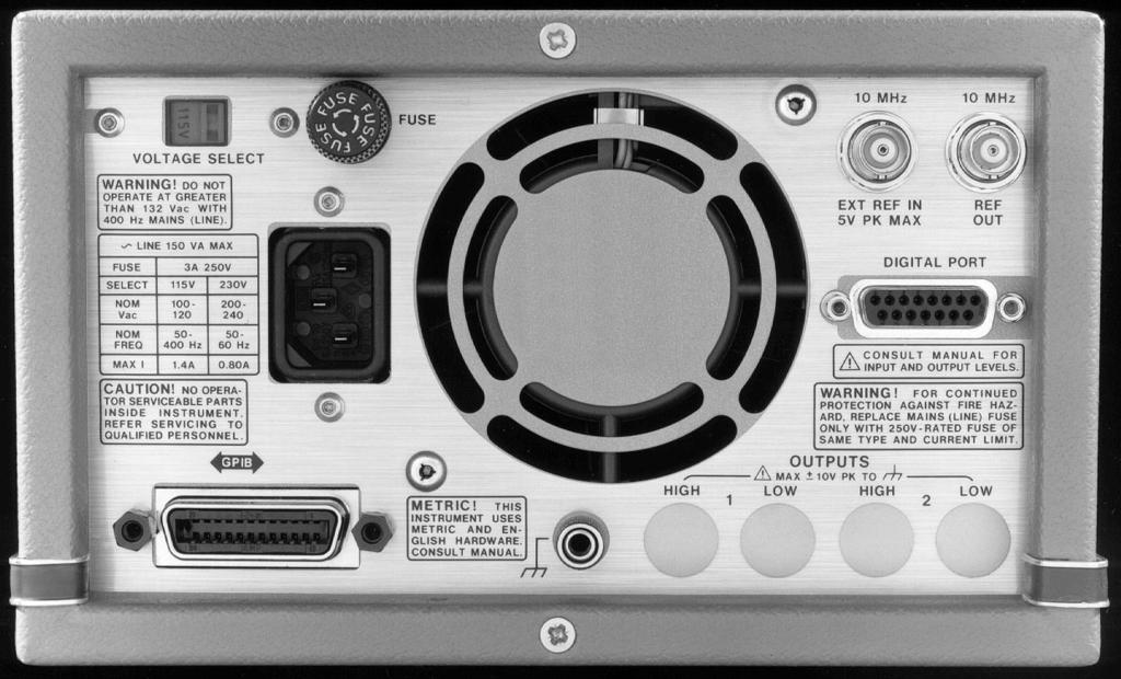Rear panel features GPIB implementation includes powerful querry modes to determine instrument settings.