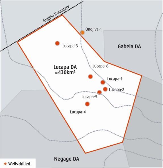 Lucapa progressing towards first oil Lucapa s development area Lucapa discovery in 2007 with appraisal programme complete in 2010 with Lucapa-6 Six exploration and appraisal wells drilled justified